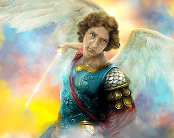 Saint Michael the Archangel, St Michael print, Catholic art, Religious art, catholic print, wall decor by Sandra Lubreto Dettori