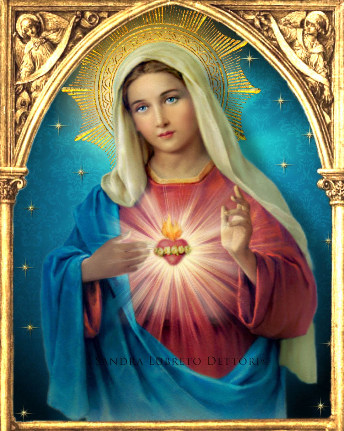 Sacred Heart of Jesus Immaculate Heart of Mary Unframed Print Wall Art  Religious