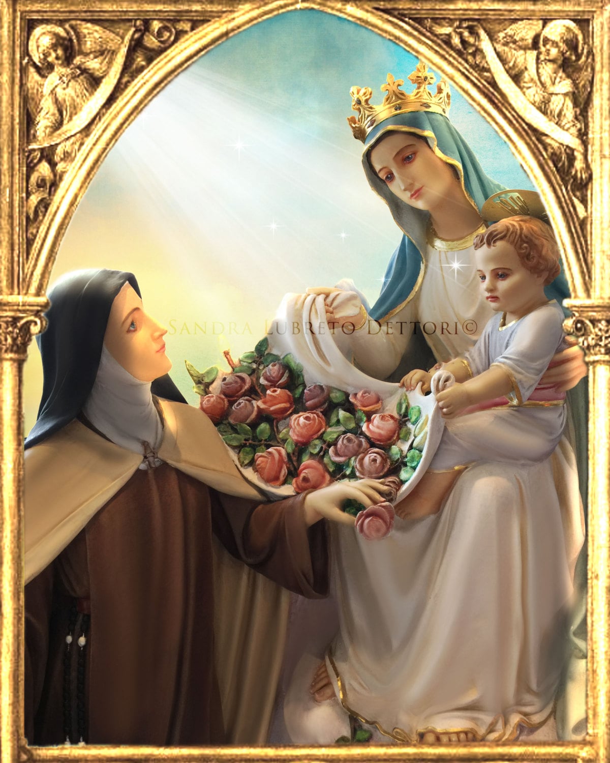 Virgin Mary With St. Therese, Catholic Art, Child Jesus, Religious Art