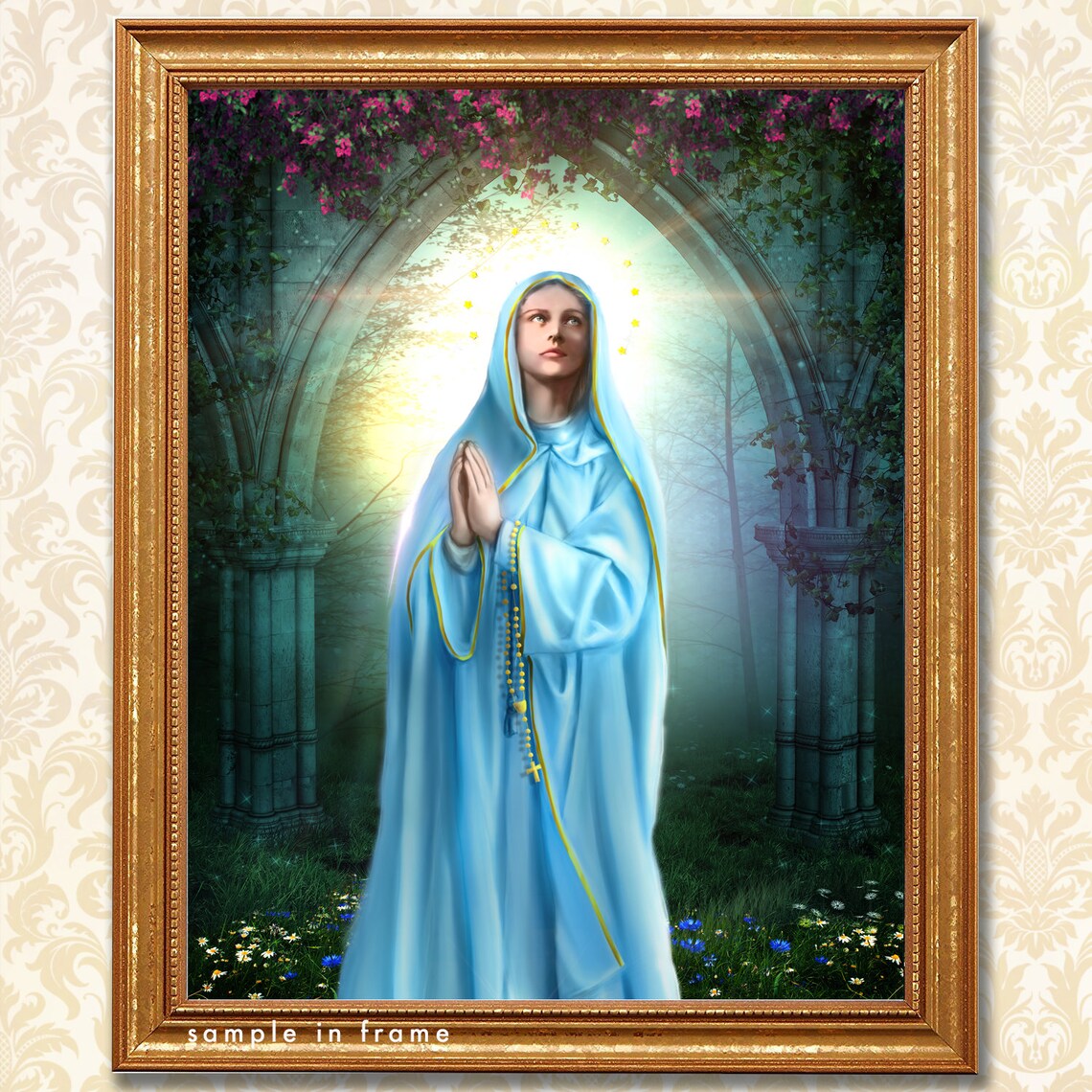 Catholic Art Our Lady of the Rosary Virgin Mary in Garden - Etsy