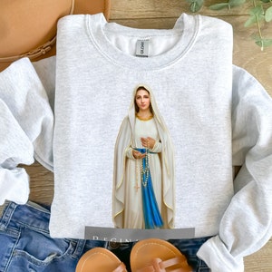 Virgin Mary sweatshirt, Our Lady of the Rosary, Ora pro Nobis, Unisex Heavy Blend™ Crewneck Sweatshirt image 1