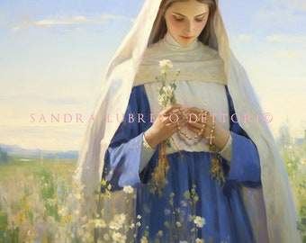 Virgin Mary, Blessed Mother, Immaculate Heart of Mary, 8x10",11x14",16x20" Religious Art, Catholic Art, Print, wall decor religious gift