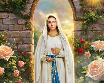 Notre-Dame du Rosaire, Porte du ciel, Décoration d'intérieur Mère Marie, Art chrétien, Cadeau catholique, Cadeau pour la fête des Mères