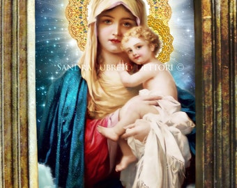 Virgin Mary, Blessed Mother with Jesus Catholic art, Religious Art, 8.5x11  Print