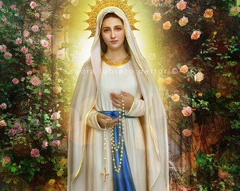 NEW! Our Lady of the Rosary, Madonna delle Rose, Catholic Art, Religious Art, Print by Sandra Lubreto Dettori