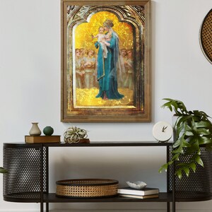 Jungfrau Maria Jesus mit Engeln Druck, katholischer Kunstdruck, Jungfrau Maria Druck, 8,5 x 11 , Wandkunst, perfektes religiöses Geschenk Bild 3