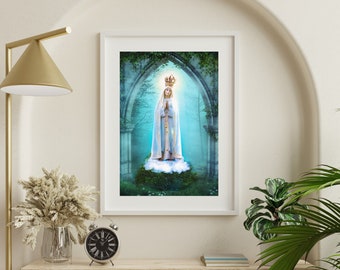 Virgin Mary print, Our Lady of Fatima,Catholic art, 8x10" or 11x14" religious print, wall decor a perfect religious gift idea.