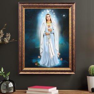 Our Lady of the Rosary, Immaculate Heart of Mary, Catholic Art, Mother Mary Home Decor, Christian Art Prints, Catholic Gift