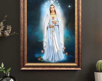 Our Lady of the Rosary, Immaculate Heart of Mary, Catholic Art, Mother Mary Home Decor, Christian Art Prints, Catholic Gift