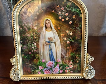 Our Lady of the Rosary, Madonna delle Rose, Catholic Art, Religious Art, Print by Sandra Lubreto Dettori