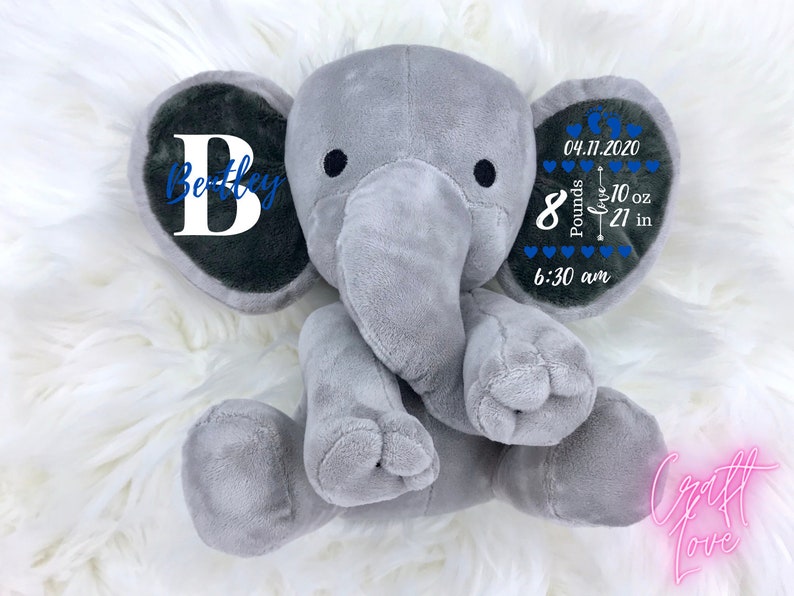 Birth Stat Stuffed Elephant Newborn Baby Gift Baby Keepsake | Etsy