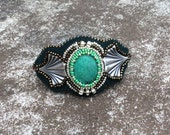 Fantasia - Bead Art Cuff - Sterling Silver Bracelet - Genuine Turquoise Focal - Bead Embroidery Cuff - Wearable Art