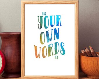 Custom Quote Print, Using Your Own Words in this Style. Watercolour Typography, Watercolour Font, Printable Quote, Custom Printable Art