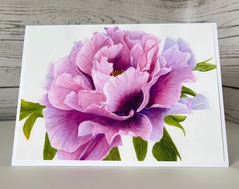 Aquarelle Pivoine Rose, Carte de Vœux Féminine Florale Vierge, pour Toute Personne ou Toute Occasion, Une Carte idéale de Remerciement, Anniversaire ou Sympathie