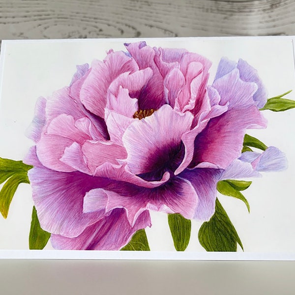 Watercolour Pink Peony, Blank Floral Feminine Greeting Card, for Any Person or Any Occasion, An Ideal Thank You, Birthday or Sympathy Card