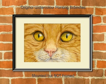 Orange Cat Face, Close Up, Painting in Watercolour, An Original Painting, NOT A PRINT, Pet Portrait, Realistic Ginger Cat, Cat Painting