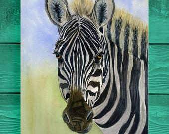 Zebra, A Fine Art PRINT from an Original Watercolour Painting, Ideal for a Children's Nursery, Playroom, Kid's Bedroom, Endangered Animal