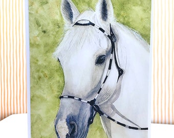 White Horse Blank Fine Art Greeting  Card, from an Original Watercolour, A Gift For Horse Lovers, A Card for Any Occasion or Event