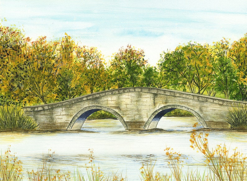 River Scene Landscape with Envelopes From and Original Watercolour Painting Writing Paper, A Pack of 5 folded Notecards