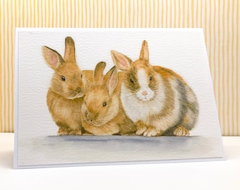 Bunny Rabbits Greeting Card from an Original Watercolour Painting, An Everyday Blank or Customised Card for Any Occasion or Recipient