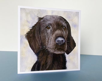 Flat Coated Retriever Dog Greeting Card from an Original Watercolour, A Blank Pet Portrait Card, the Ideal card for Retriever Lovers
