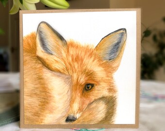 Red Fox, Sleepy Fox Blank Greeting Card, from an Original Watercolour Painting. Wildlife Greeting Card, Nature Painting, for Animal Lovers
