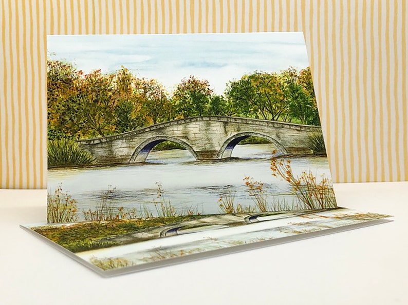 River Scene Landscape with Envelopes From and Original Watercolour Painting Writing Paper, A Pack of 5 folded Notecards