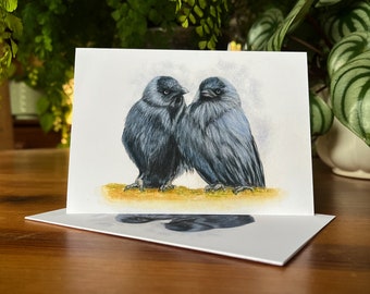 Pair of Jackdaw Notecards, Pack of 5 Folded Notecards with Envelopes, Wildlife Stationery Created from my Own Original Painting