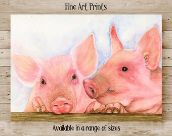 Pigs, Two Piglets, A Fine Art PRINT from an Original Watercolour Painting, Farm Animal Print, Pigs Art, Watercolour Prints in Various Sizes