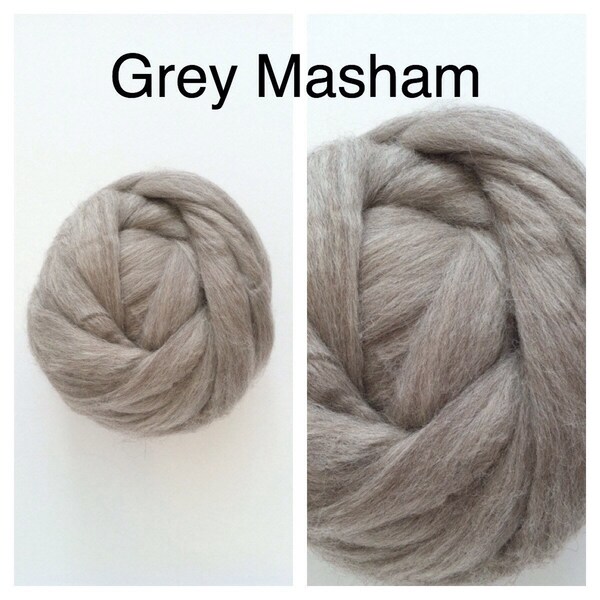 Grey Masham Roving / Masham Roving Undyed / Grey Massam Wool / 4oz 8oz