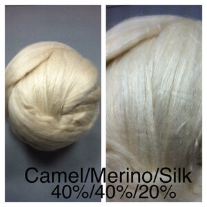Camel Merino Silk Top Undyed / Camel Merino Mulberry Silk Ecru 40/40/20 / 2oz 4oz 8oz