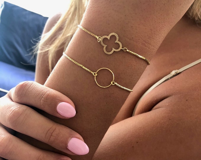 Hammered Circle Slider Bracelet Clover Slider Bracelet. Etsy
