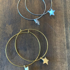 Star Hoop Earrings. Silver Stars. Gold Stars. Minimalist Earring. Hoops. Boho Hoop Earrings
