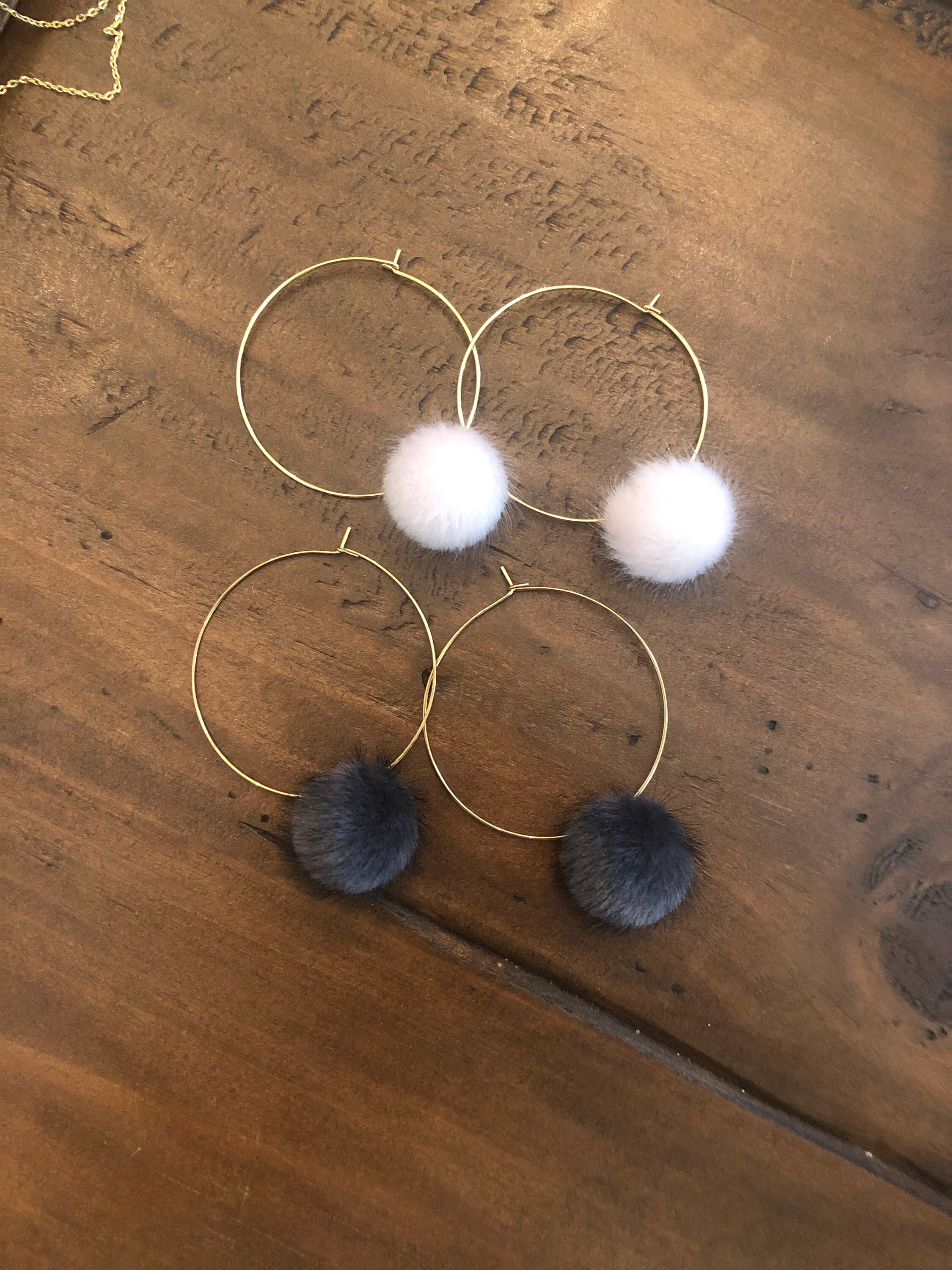Faux Fur Hoop Earrings. Fur Ball Earrings. Hoop Earrings. Etsy UK