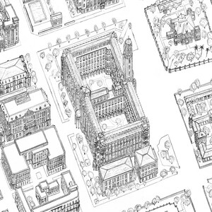 Historisches Taipei; Bildhafte Birds-Eye Map. Zeigt die Stadt vor dem 2.WK; handgezeichnete aus archiv Fotografien. Kunstdruck.