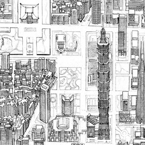 Taipei City hand drawn map from birds eye perspective. Giclee Print