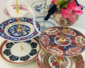 SATSUMA GOLDEN IMARI, 3 Tier Cake Stand, Asian Decor, Jewelry Makeup Holder, Mini Porcelain Plate