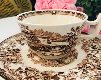 STAFFORDSHIRE TONQUIN, Cup Plate, Brown Transferware, Tea Party, Chinoiserie Chic, Gift For Her
