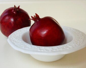 WHITE MILK GLASS, Fenton ,Berry Bowls, Set of 3 , Vintage Dinnerware, Embossed Rose, Depression Glassware