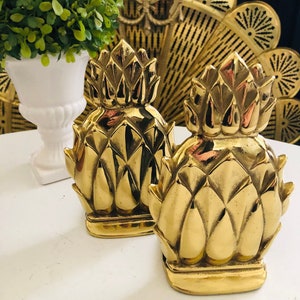 VINTAGE PINEAPPLE BOOKENDS, Vintage Brass, Hospitality Decor, Black Gold, Colonial Style, Hollywood Regency, Classic Decor