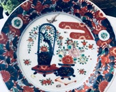 IMARI DECORATIVE PLATE, Chinoiserie Decor, Blue White, Hand Painted