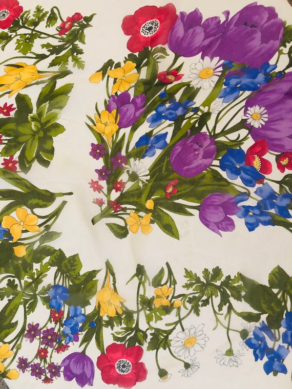 SILK SCARF, Vintage Scarf, Violet Floral, Spring … - image 4