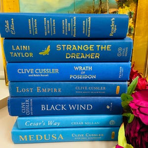 BLUE BOOK STACK,Decorative Blue Books, Shelf Styling, Home Office, Library Decor,Modern Aesthetic Accent Living Room, Coffee Table, Set of 3