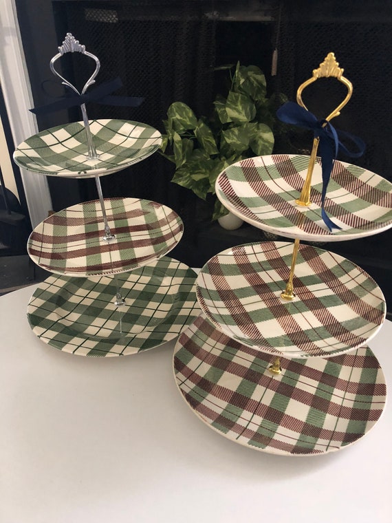 RETRO WEDDING CAKE Stand Checkered 3 Tier Serving Tray Vintage Il_570xn