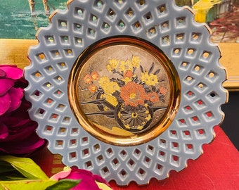 CHOKIN COLLECTIBLE PLATE, Gold Silver, Pierced Plate, Wall Hanging, Chinoiserie
