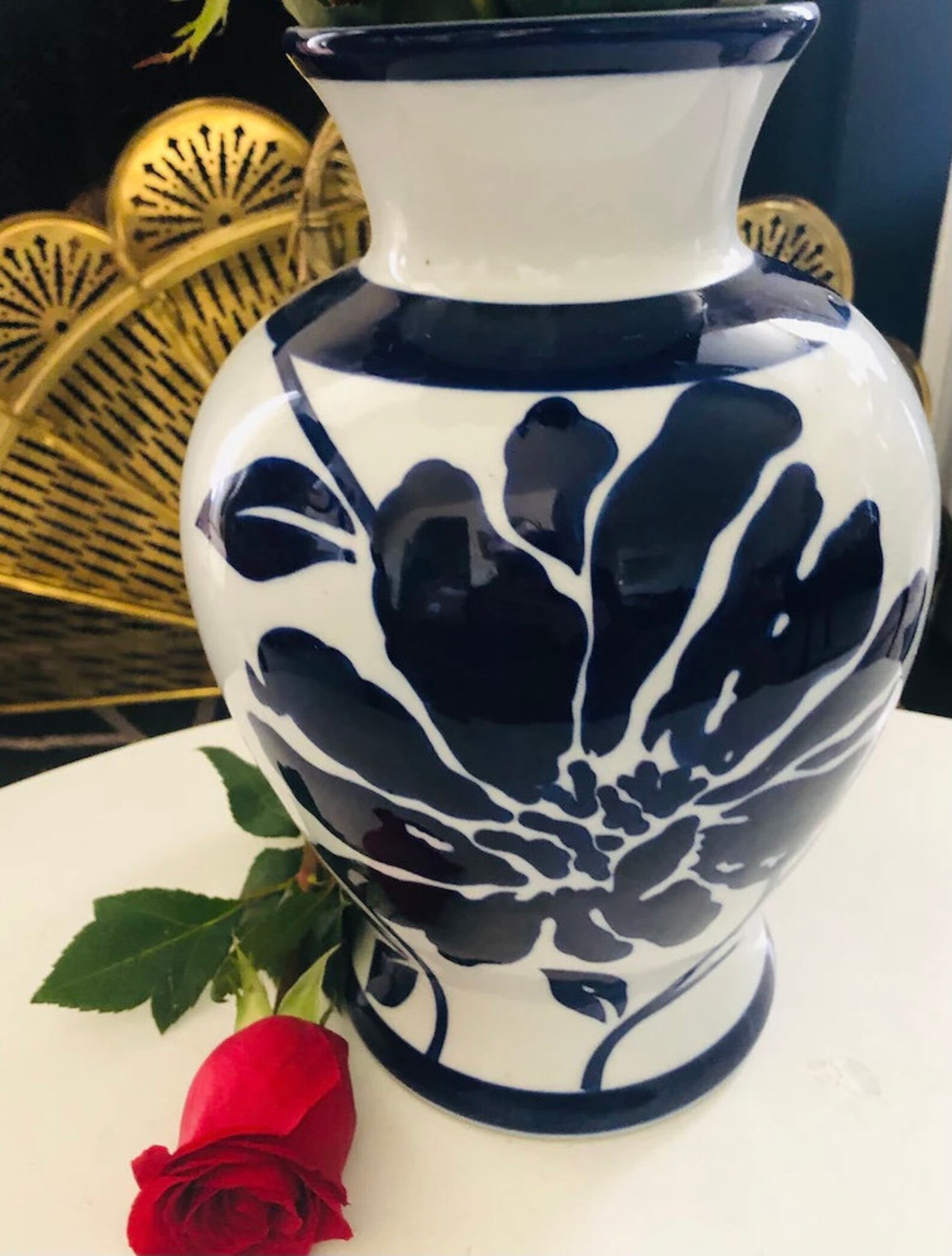 BLUE WHITE VASE Cobalt Flower Chinoiserie Chic H 12 Etsy