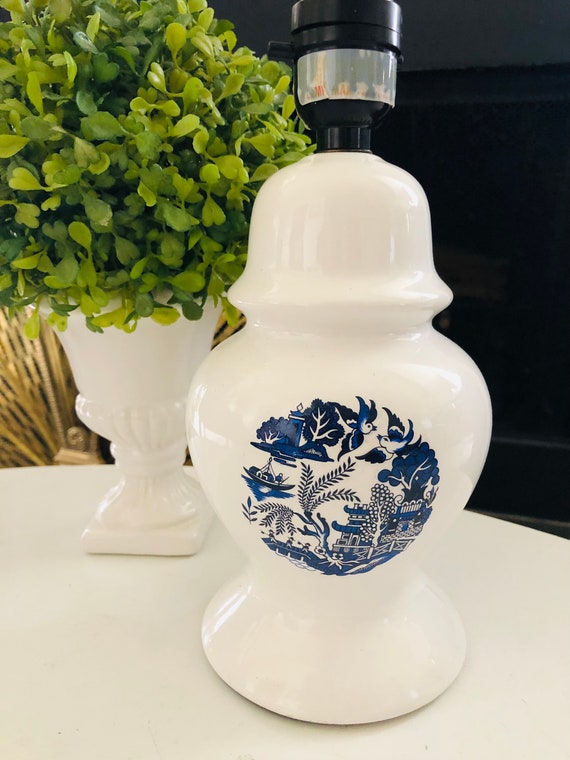 BLUE WILLOW, GINGER Jar, Porcelain Lamp, Chinoiserie Chic, No Shade Il_570xn