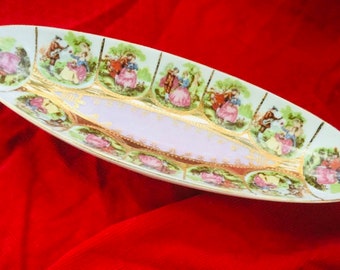 FRENCH TOILE DISH, Vintage Renaissance,  Fleur-de-lis, Arnart Japan, Oval plate, Pink Gold, Arnart Porcelain. Read Pls