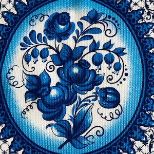 BLUE WHITE, Cotton Kitchen Dish Towel, Blue White,  Rectangular ,Chinoiserie Decor, Linens, Four Roses ,Holiday Gift