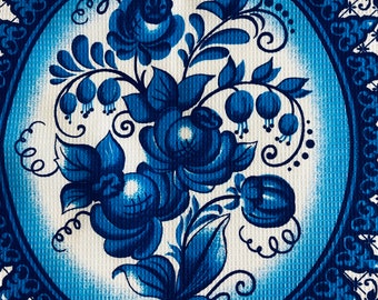 BLUE WHITE, Cotton Kitchen Dish Towel, Blue White,  Rectangular ,Chinoiserie Decor, Linens, Four Roses ,Holiday Gift